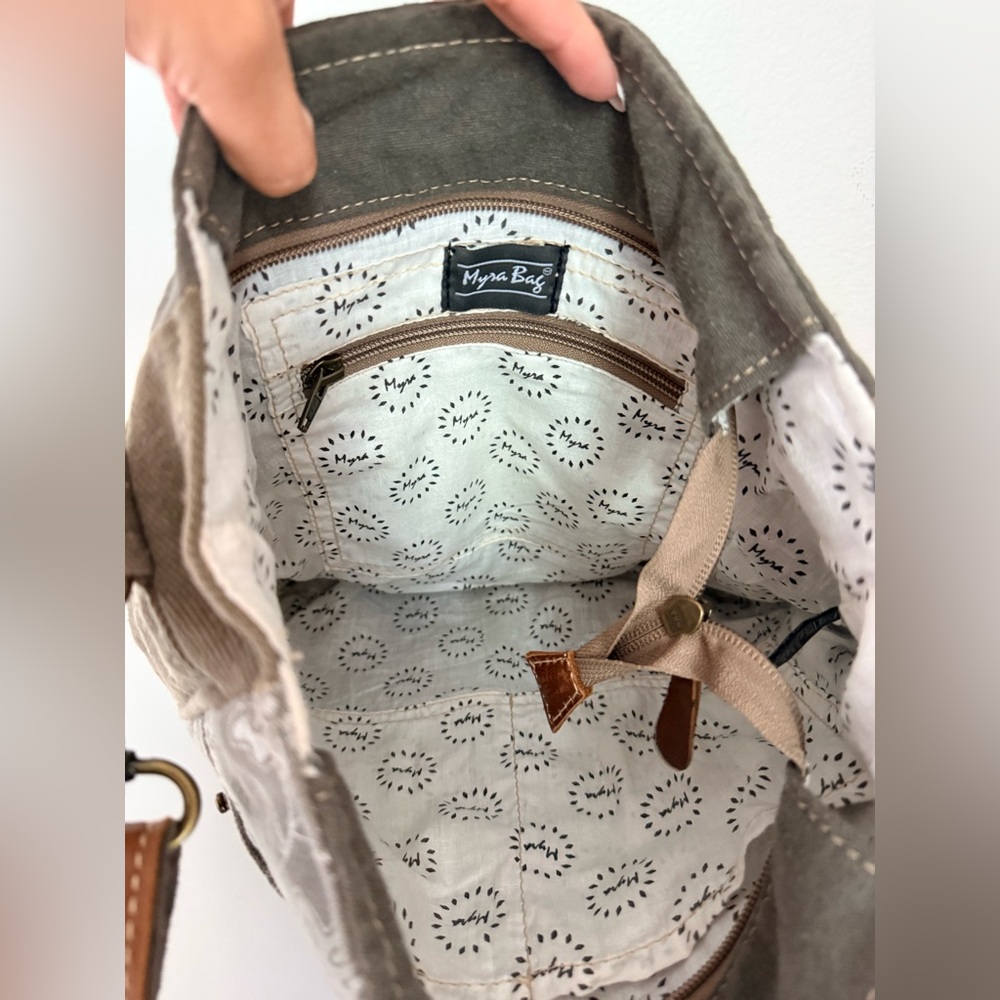 Myra Bag Brown and Gray Floral Shoulder Bag - Picture 4 of 5
